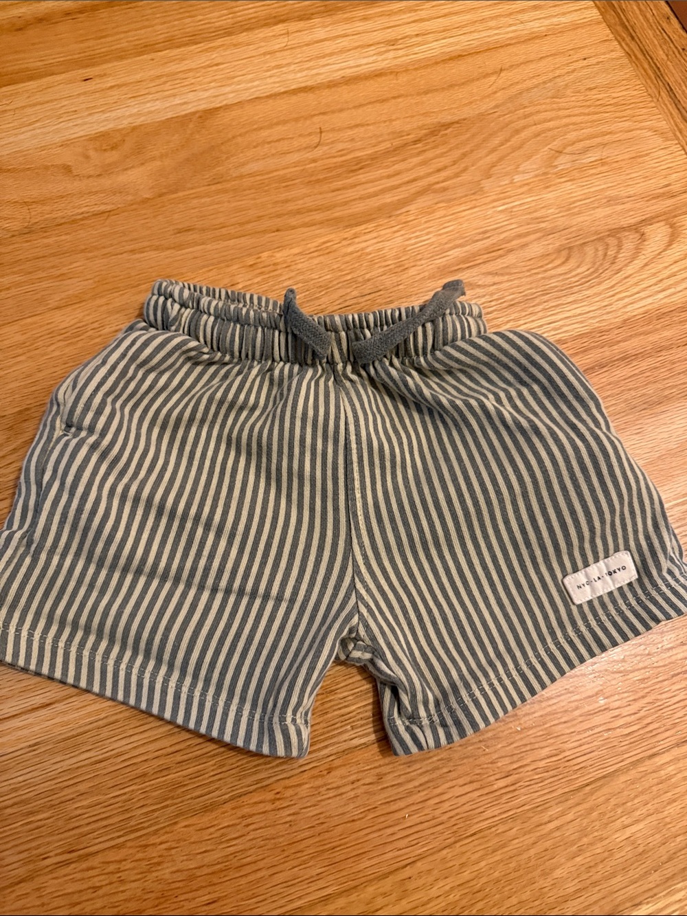 Zara Green Striped Drawstring Shorts